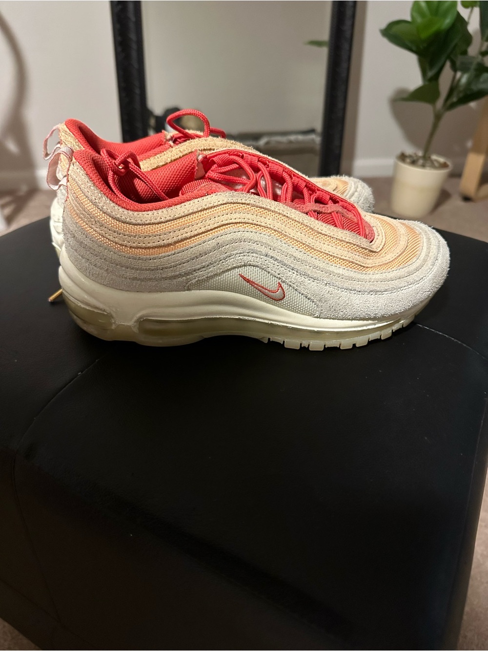Nike Womenβs Air Max 97 Sneakers in Cream and Coral